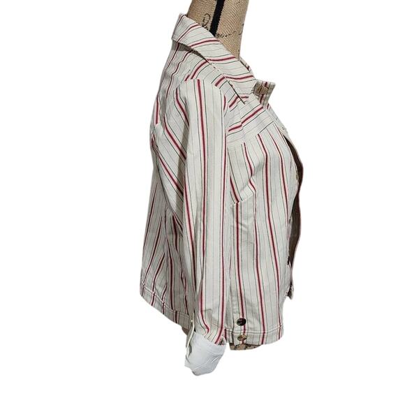 Chico's red and tan super cute nautical striped lined jacket size 1 medium - Picture 3 of 6